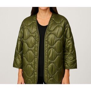 NILI LOTAN Quilted Ripstop Nylon Jacket Adj Waist Olive Green MSRP $895 Sz MED